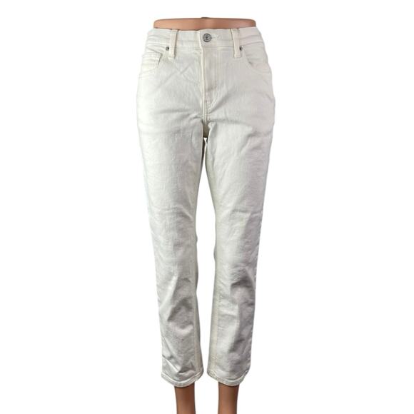 Uniqlo Women's White Mid Rise Straight Tapered Ankle Denim Jeans Pants Size 25 - Picture 1 of 5